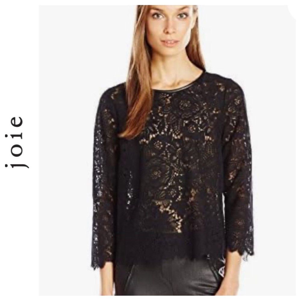 JOIE ANTONIA BLACK LACE BUTTON DOWN BACK TOP MEDIUM